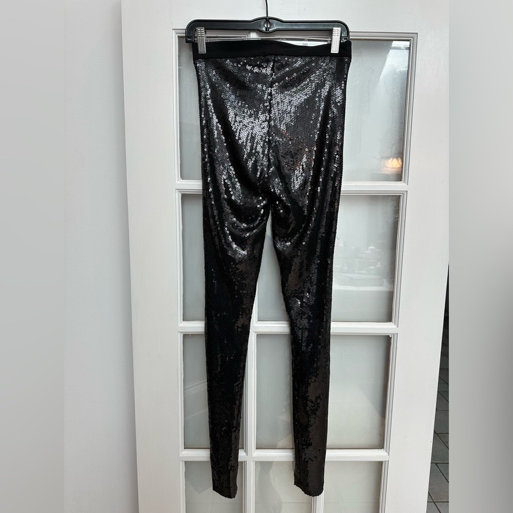 Vintage Avenue Montaigne Y2K Glamorous Black Sequin Cassis Leggings Size 4 S - Picture 6 of 11